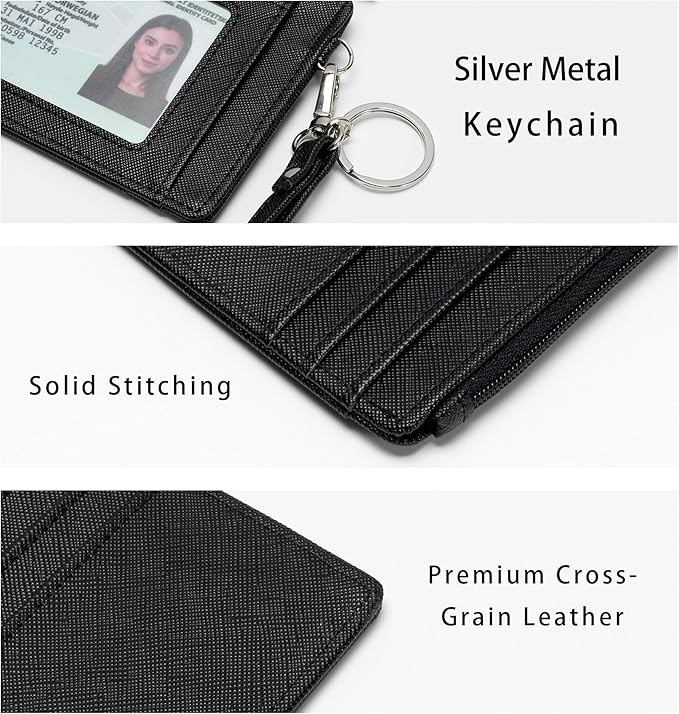 SEAVILIA Small Wallet for Women Slim Wristlet Keychain Wallets RFID Credit Card Holder With Zipper Pocket, ID Window (Black)
