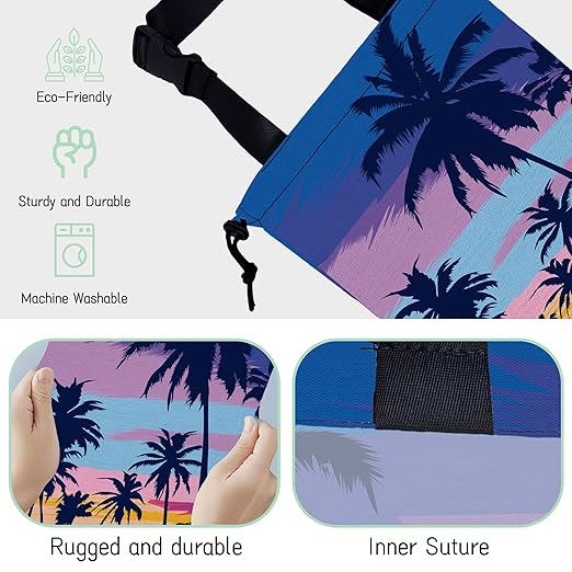 Palm Trees Car Garbage Bag,Sunset Waterproof Small Car Trash Bag Hanging Back of Seat,Drawstring Hanging Car Trash Bag with Adjustable Buckle for Car Accessories