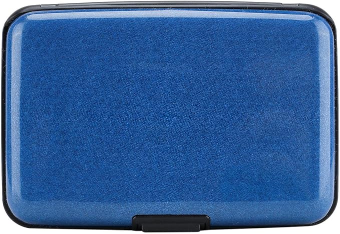 ELFISH RFID Blocking Credit Card Protector Aluminum ID Case Hard Shell Business Card Holders Metal Wallet for Men or Women (Dark blue)