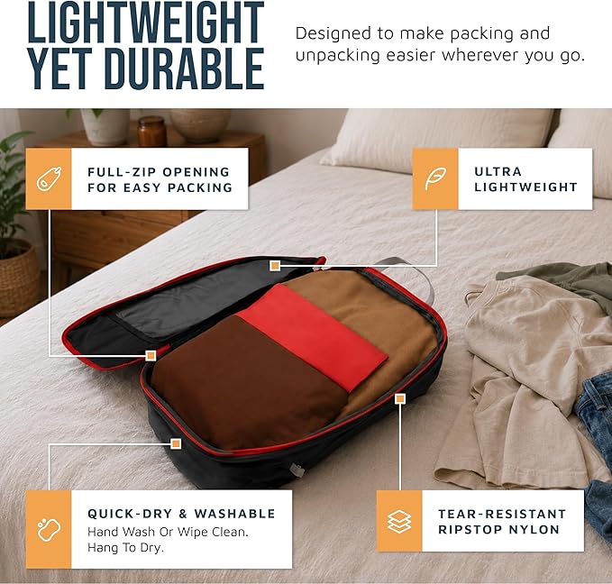 Large Compression Packing Cubes for Travel-Packing Cube Luggage Organizers 7 Piece Set for Checked Luggage-Ultralight, Expandable/Compression Bags by TRIPPED Travel Gear (Grey and Orange Mesh)