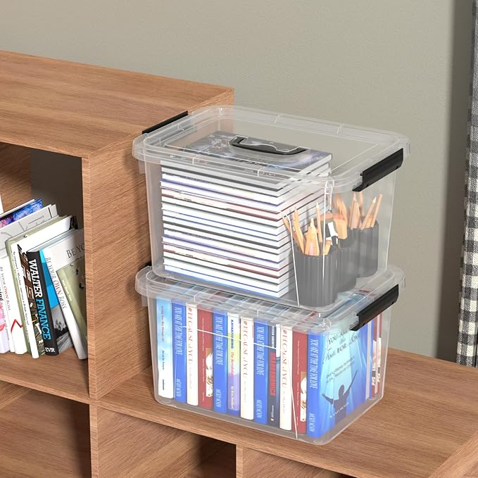 4-Pack Plastic Storage Bins Boxes Containers with Lids, 18 L Clear Latching Box with Handle