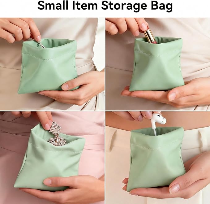 4 PCS Small Makeup Bag for Purse, Mini Portable Cosmetic Pouch for Women, Coin Purse Lipstick Cosmetic Accessories Organizer, Travel Storage Pouch, Light green
