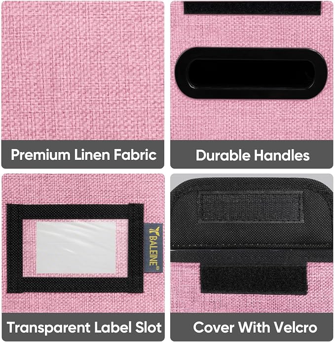 BALEINE File Organizer Box with Lid, Collapsible File Folder Organizer with Plastic Slide, Hanging File Folder Box for Office Document Storage (1 Pack, Pink, S)