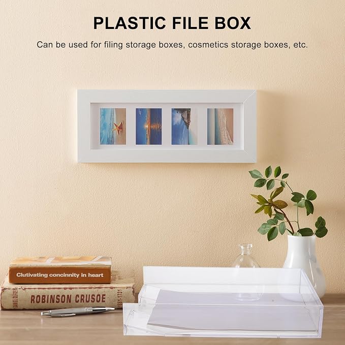 LALAFINA Stackable A4 File Storage Box Organizer with Lid Plastic Document Holder Office Filing Case for Home and Office Use