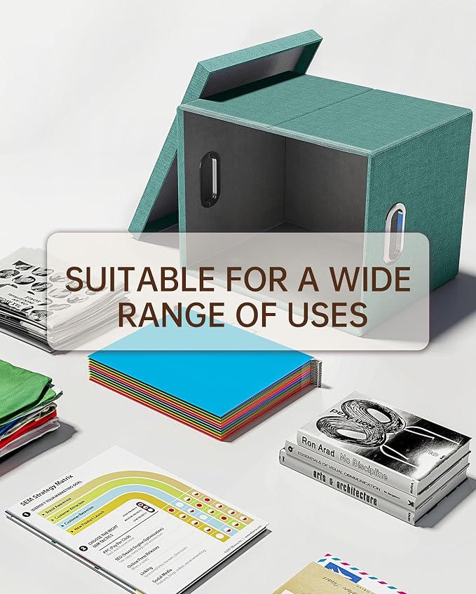 2 Pack File Storage Organizer, Document Organizer, Portable File Box with Lid, Fit for Letter/Legal File Folder Storage,Forest-green-Box only