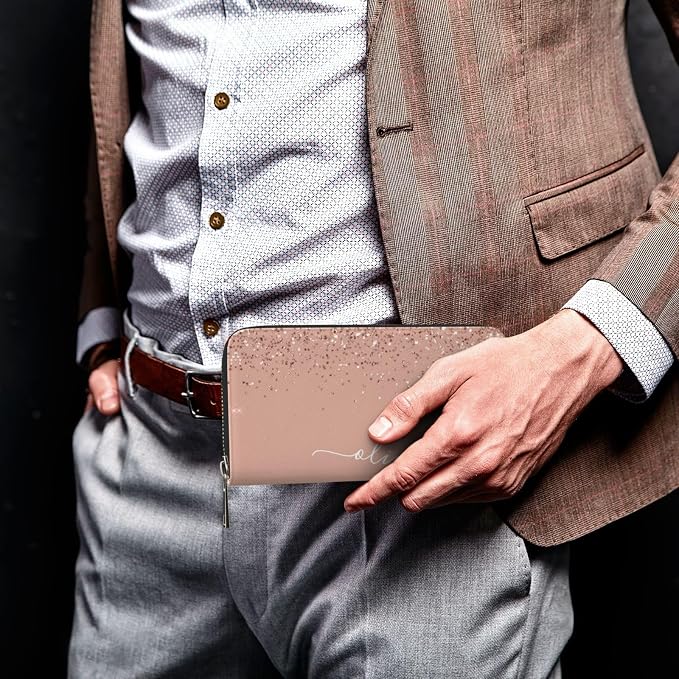 Blush Pink Rose Gold Glitter Wallet for Men Women Elegant Long Clutch Zip Around Travel Leather Coin Purse Large Capacity Credit Card Holder Handbag