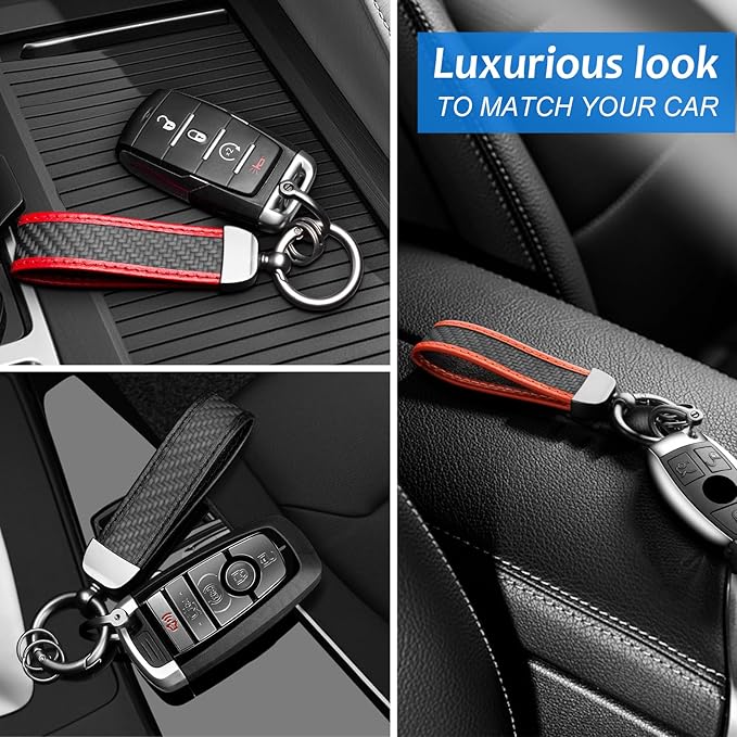 Real Carbon Fiber Car Keychain Minimalist Leather Edges Key Chain Holder Keychains Replacement Keychain Car Key Accessories