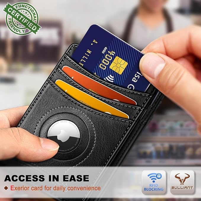 BULLIANT Slim Wallet For Men 12Cards,Magnetic Flip Build-in Money Clip Airtag Compatible-RFID Blocking