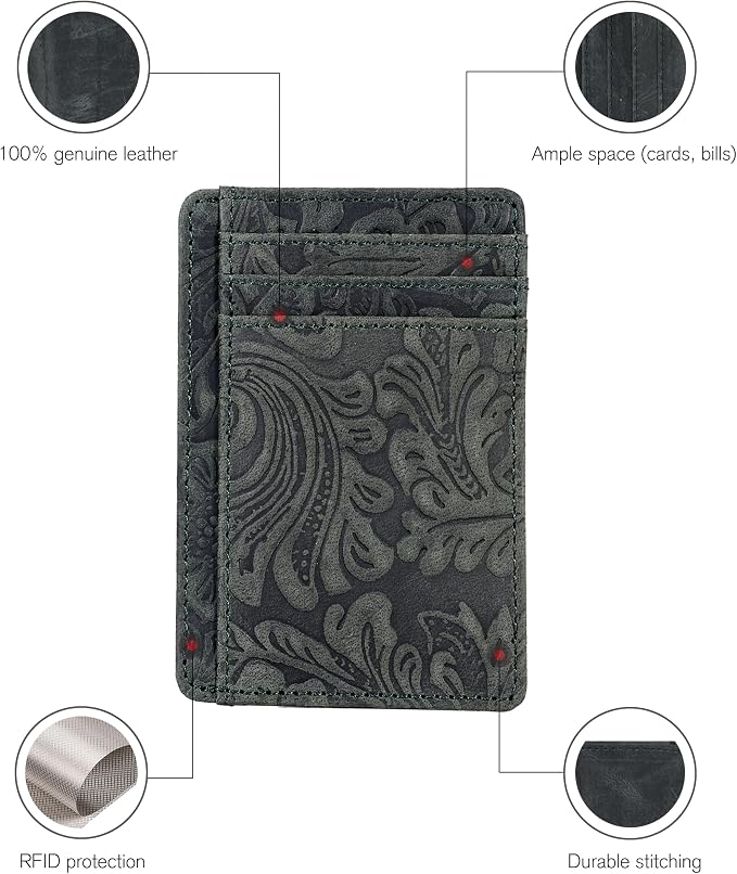 Real Leather Slim Minimalist Wallet for Men and Women -RFID Blocking Front Pocket Thin Credit Card Holder Stylish Wallets (Green1)