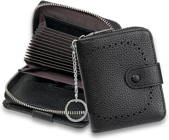 GAEKEAO Women's Leather Wallet RFID Blocking Card Holder with Many Compartments Small Purse with Zipper Key Chain Wallets
