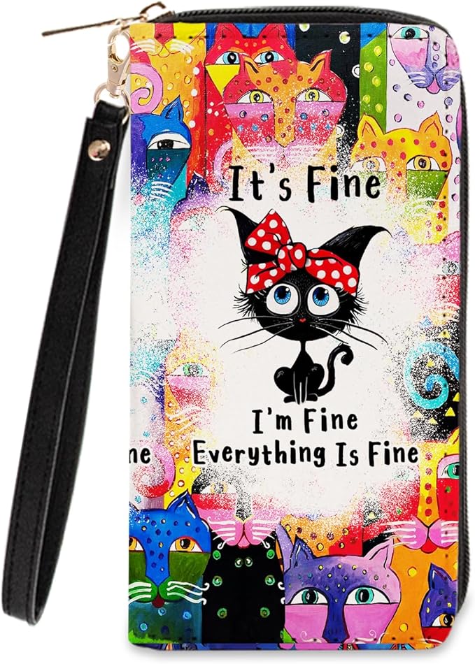Black Cat Wallets for Women - Slim PU Leather Womens Wallet with Cash Zipper Coin Purse, Small Credit Card Holder Travel Wallet, Wristlet Wallets for Female Ladies Teen Girls Purse(Cat Lovers Gift)
