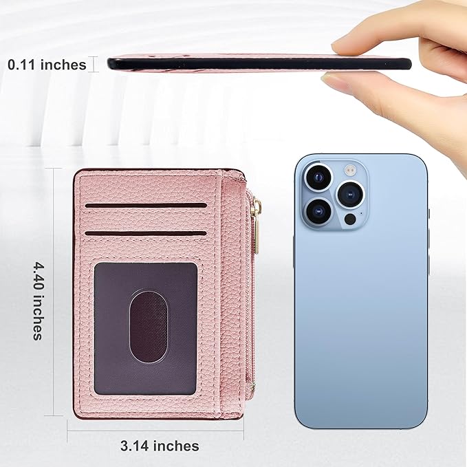 Tipmile Credit Card Holder for Women Slim Minimalist Front Pocket RFID Blocking Wallet Small Compact Card Case with ID Window, Dusty Pink