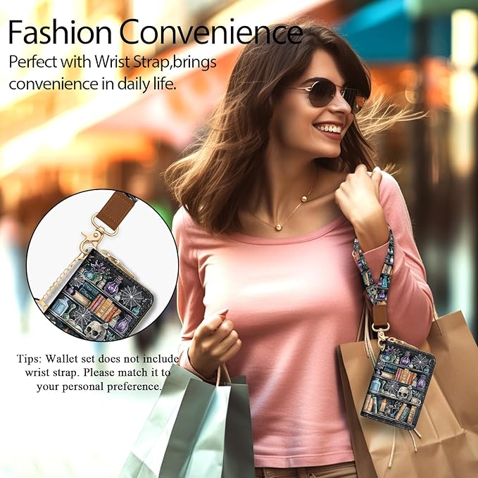 Credit Card Holder RFID Wallet, Small Card Holder Wallet for Women with Keychain Zipper, Funny Leather Print Credit Card Wallets Accordion Gift