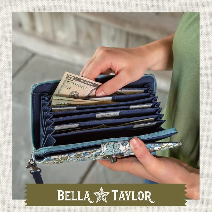 Bella Taylor Cash System Wallet for Envelope Budgeting - RFID Protected - Cash Stuffing Wallet with Detachable Wristlet