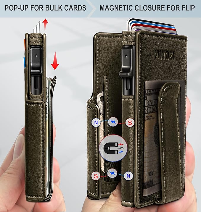 miyozi Men Wallet,with Money Clip Coins Pocket ID Window,Slim Front Pocket RFID Blocking Pop-up Card Holder 3.9"x 2.7", Gift Boxed