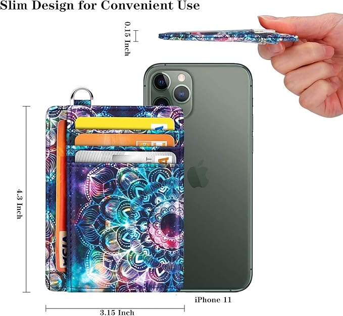 Coco Rossi Slim Front Pocket Wallet RFID Blocking Minimalist Credit Card Holder Wallet with D-Shackle for Women,Mandala
