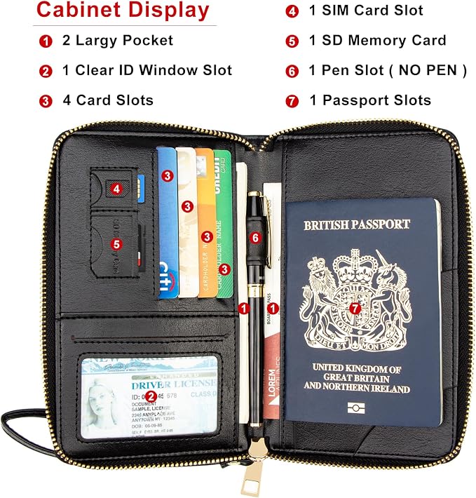 defway Passport Holder Travel Wallet - RFID Blocking Passport Holder Card Slots, PU Leather Travel Wallet Cover, Organizer for Documents Travel Essentials (Black)
