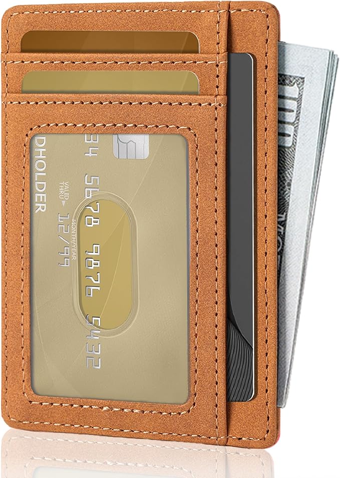 Hoewina Slim Wallet for Men, Credit Card Holder Wallet, Minimalist Design - RFID Blocking Front Pocket Leather Thin Wallet for Men and Women(Mist Coffee)