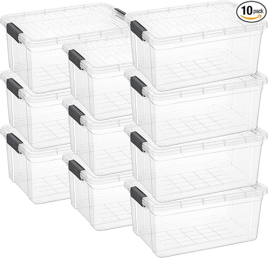 Superio Clear Storage Box with Lid, 36 Quart Plastic Container Bins for Organizing, Stackable Crates, BPA Free, Non Toxic, Odor Free, Organizers for Home, Office, School, and Dorm, 10 Pack