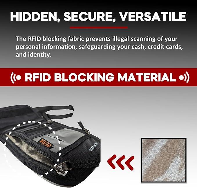 Travel Neck Wallet Passport Holder with RFID Blocking – Lightweight Pouch, Secure Organizer with 3 Zipper Pockets, ID Window, Adjustable Strap, Breathable Mesh Back – 8"x6" (Zipper Pocket Neck Wallet)