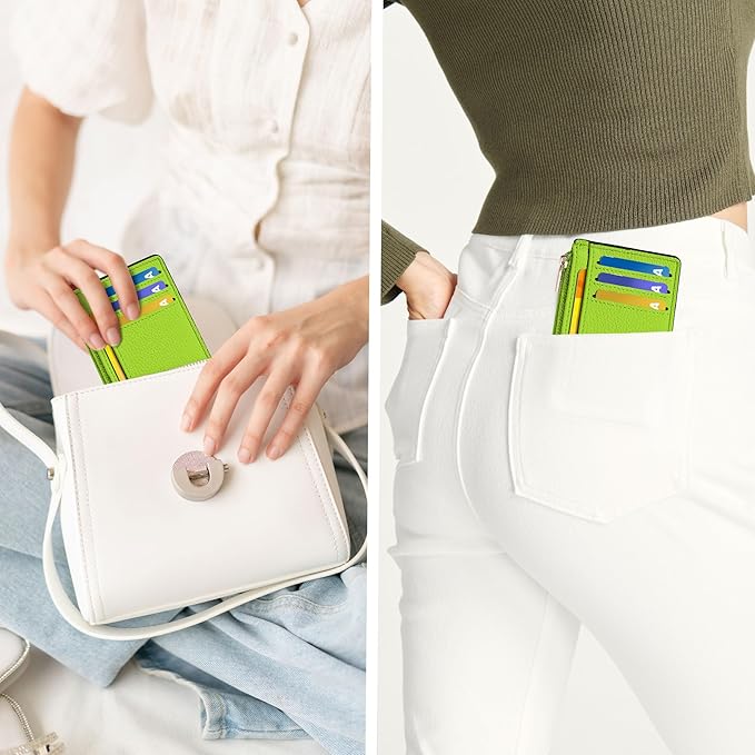 Tipmile Credit Card Holder for Women Slim Minimalist Front Pocket RFID Blocking Wallet Small Compact Card Case with ID Window, Neon Green