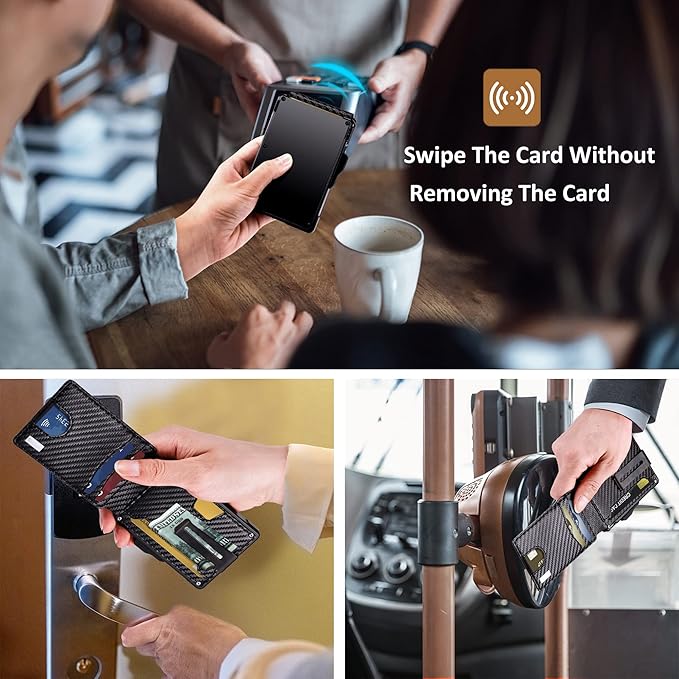 umoven Wallet for Men - with Money Clip Slim Leather Slots Credit Card Holder RFID Blocking Bifold Minimalist Wallet (Carbon Black)