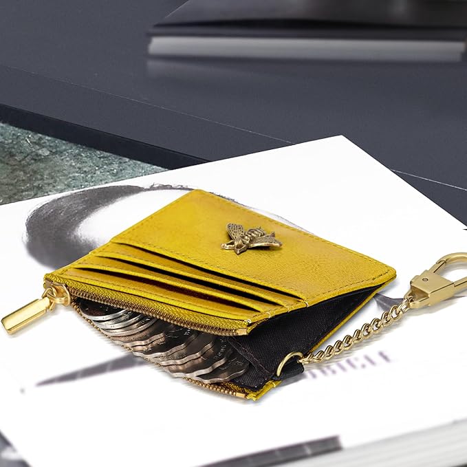 SEAVILIA Card Holder Keychain Wallet for Women with ID Window RFID Coin Purse Bee Gifts Slim Minimalist Small Wallet