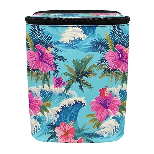 Biyejit Hawaiian Hibiscus Car Trash Can, Adjustable Straps Hanging Storage Organizer Bag, Collapsible Multipurpose Garbage Bin Bag for Car Accessories