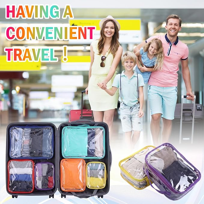 6 Pcs Clear Packing Travel Cubes Set Reusable See Through Premium PVC Plastic Organizer Bag with Handle for Summer Camp Travel Luggage Storage Organizer Multipurpose Pouch Toiletry Bag(Rainbow)