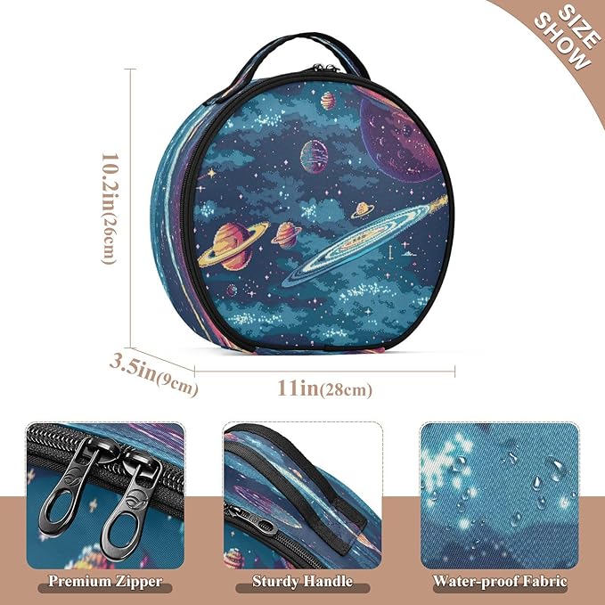 senya Round Cosmetic Pouch Travel Makeup Train Case Starry Sky Planet Makeup Organizer Bag with Adjustable Dividers Portable for Cosmetics Makeup Brushes Toiletry Jewelry Accessories