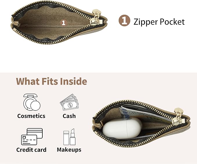 DAILANDO Mini Leather Coin Purse, Unisex Slim Zipper Card Holder and Coin Pouch with Keychain