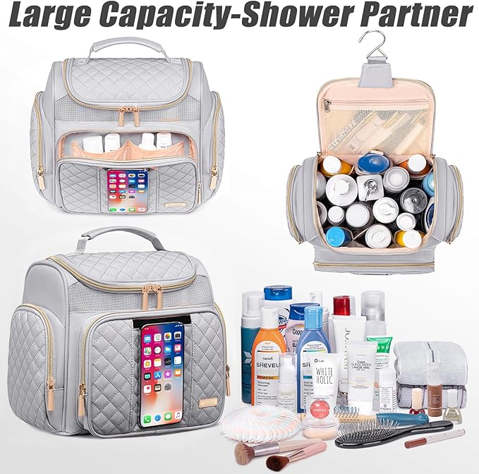 Tealari Large Toiletry Bag for Women Men,Bathroom Bag,Water Resistant Shower Bag,Makeup Bag,Portable Shower Caddy for College Dorm,Hanging Travel Toiletry Bag with Transparent Waterproof Phone Pocket