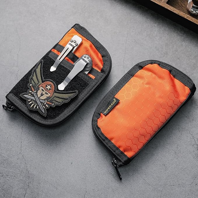 VIPERADE VE22 EDC Pouch Small Pocket Organizer with 9 Compartments, Pocket Tools Pouch with DIY Patches Areas, Compact Multitool Organizer Bag for Men