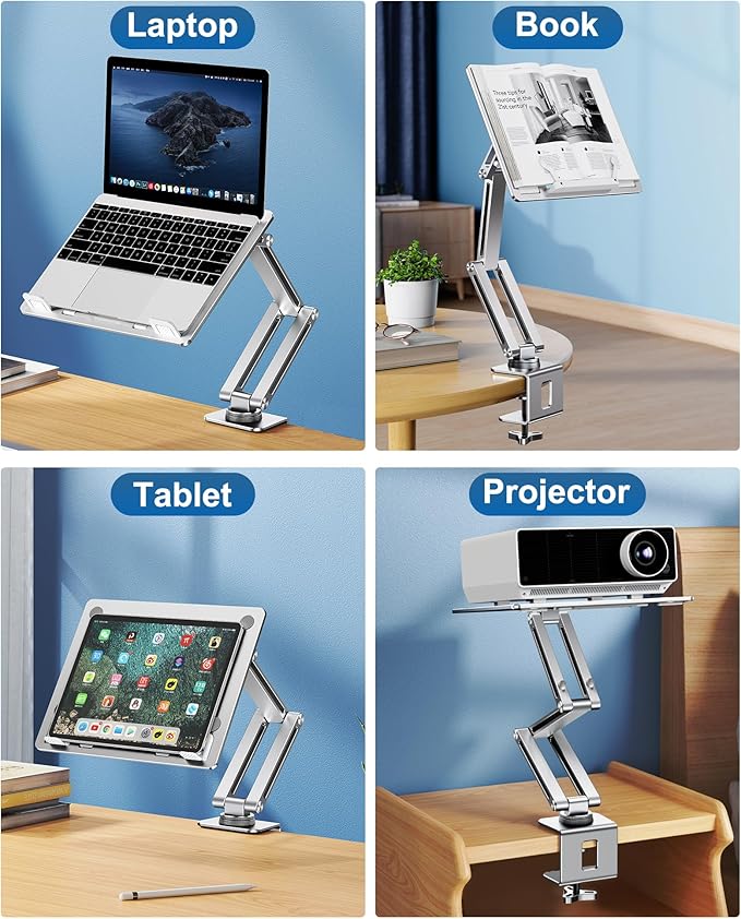 Laptop Mount for Desk, Tablet Arm Mount with 360° Rotating, Aluminum Laptop Tray Adjustable, Foldable Computer Stand/Holder, Fit for 11-15 Inch Laptops (Silver)