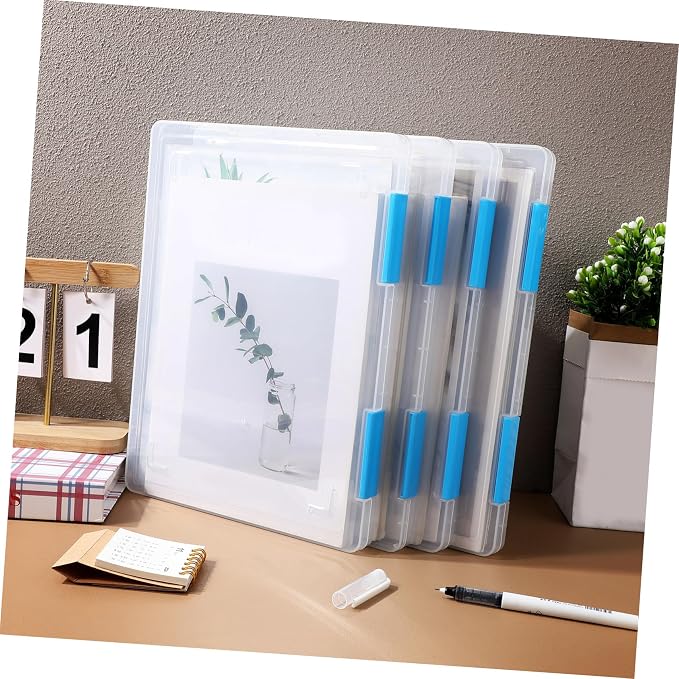 4pcs Clear Document Storage Box with Lid Transparent Plastic File Organizer for Office and Student Use Stackable Desktop Paper Storage Container Spill-resistant Protective Case