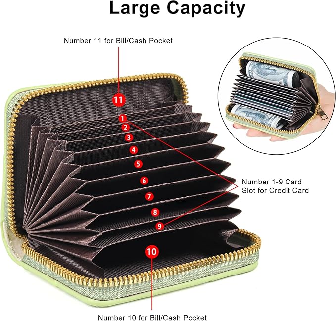 EcoVision Credit Card Holder RFID Card Case Wallet, Small Accordion Zipper Card Case Holder, Card Organizer Case for Women Men