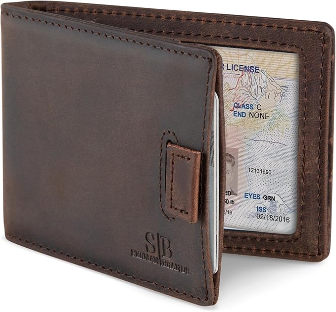 SERMAN BRANDS RFID Blocking Slim Money Clip Wallet – Leather Bifold Front Pocket Minimalist Mens Wallet with Money Clip for Men, Small Credit Card Holder Wallet - Travel Wallet with Gift Box