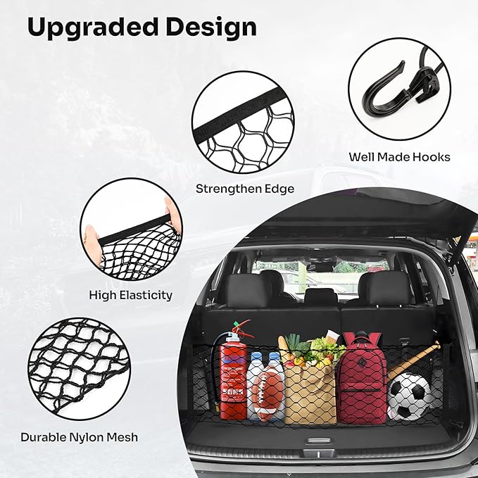 Canvcle Trunk Cargo Net for 2020-2026 Kia Telluride Accessories Envelope Style Mesh Trunk Net Organizer and Storage Stretchable Adjustable Elastic Nylon Rear Cargo Netting with Hooks