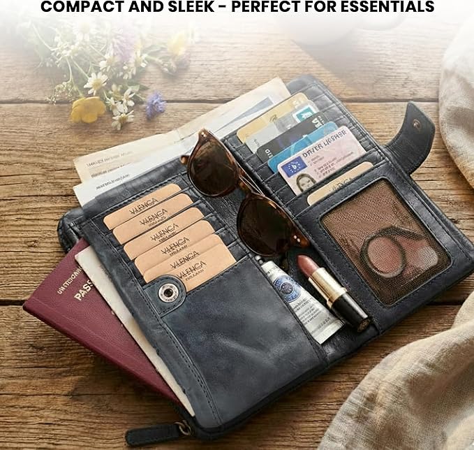 Genuine Leather Wallets for Women, Small Wallet for Ladies Zipper Coin Purse Credit Card Holder with Strap (VL-167-GREY)