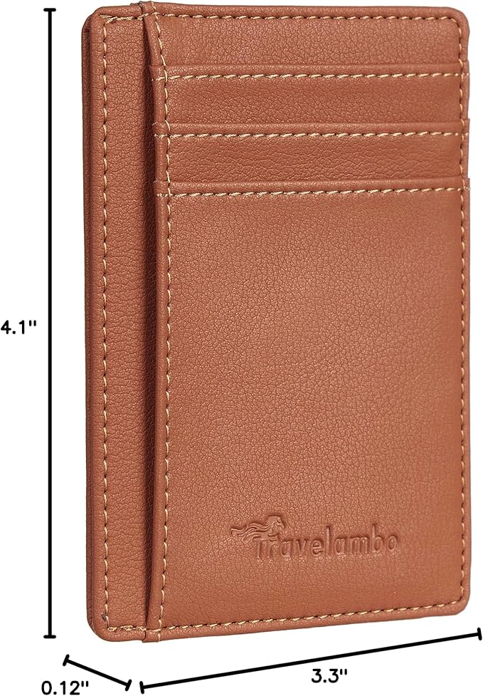 Travelambo Front Pocket Minimalist Leather Slim Wallet RFID Blocking Medium Size