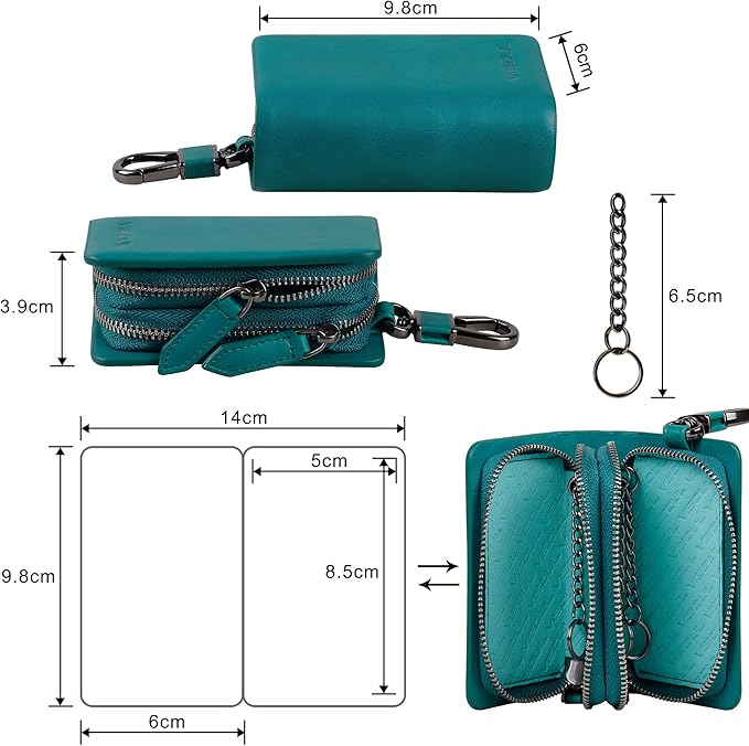 VISOUL Car Key Case Holder Double Zipper, Leather Car Smart Key Fob Case with Keychain for Men and Women
