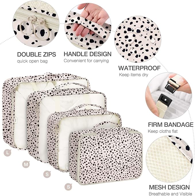 8 Set Packing Cubes for Suitcases, Packing Cube with Shoe, Cosmetics, Clothing, and Accessories Bags Packing Cubes for Travel Luggage Organizer(Leopard)