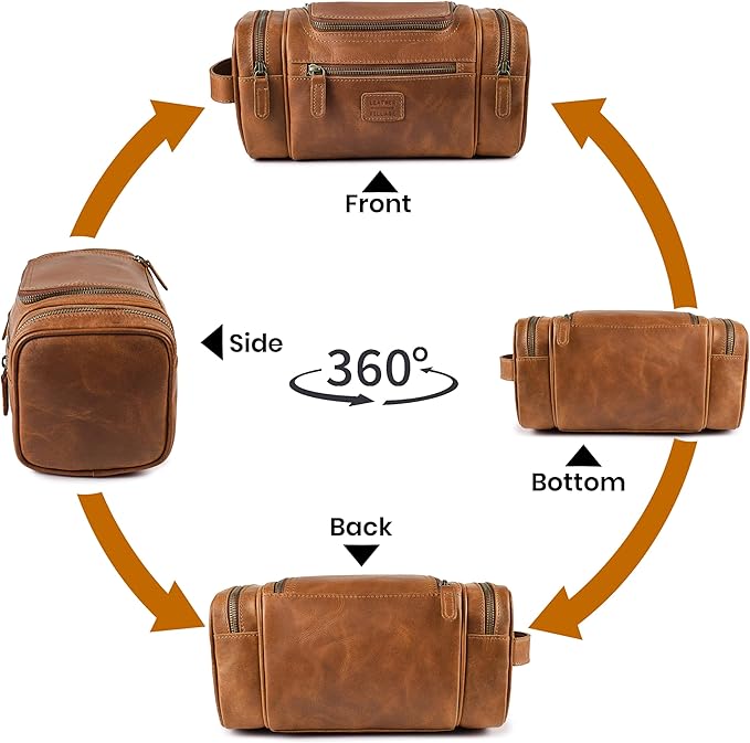 LEATHER VILLAGE Genuine Leather Travel Dopp Kit for Men & Women – Large Capacity Hanging Toiletry Bag with Water-Resistant Lining – Ideal for Travel, Grooming & Gym - Tan