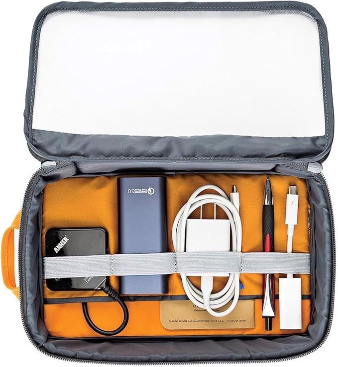 Lowepro GearUp Pouch Large, Travel Essentials, Travel Case for PC Cables, Adapters, Batteries, Chargers, Small Cameras, USB Sticks and Laptop Accessories, Made of Recycled Fabric, Grey