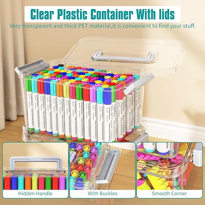Plastic Storage Bins with Lids Stackable organization and Storage Containers for Organizing Snacks, Crafts, Tools Clear Storage Box with Latching handle(Clear, 2PCS-4.5QT 2PCS-8.5QT)