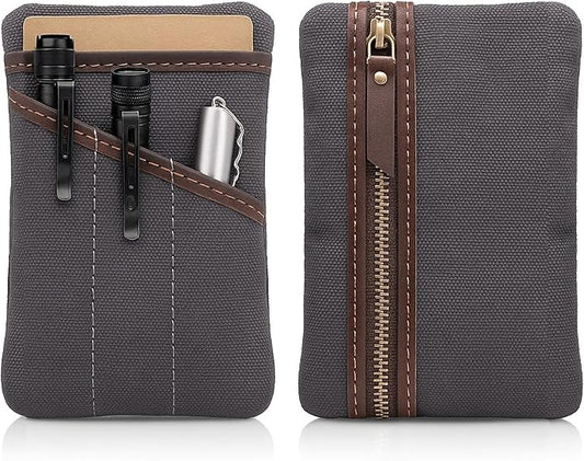Waxed Canvas EDC Pocket Organizer for Men - Multi-Tool Back Pocket Pouch for Phone/Notebook, Pen, & EDC Gear - Water-Repellent Leather Tool Pouch, Sizes: 6” x 4” & 7” x 5”
