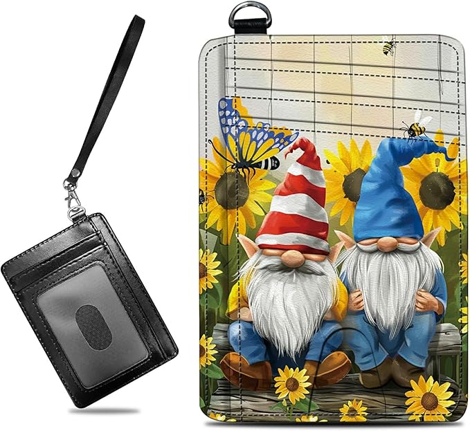 Small Travel Wallets, Garden Gnome Slim Minimalist Front Pocket Wallet with Wristlet, RFID Blocking PU Leather Credit Card Holder with ID Window Change Purse for Men Women