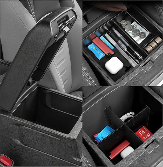 2PCS Center Console Organizer Compatible with Toyota 2026 2025 2024 Tacoma Accessories ABS Plastic Material Hidden Storage Box Dividers Organizer