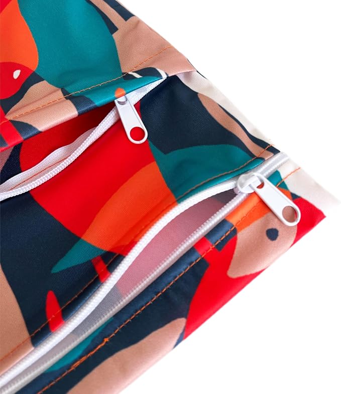 Wet Dry Bag for Cloth Diapers, 2PCS Waterproof Reusable Wet Bag with Zippered Pockets, Washable, Reusable for Travel, Beach, Pool, Stroller, Diapers, Dirty Gym Clothes, Swimsuits, 14x12In & 12x11In