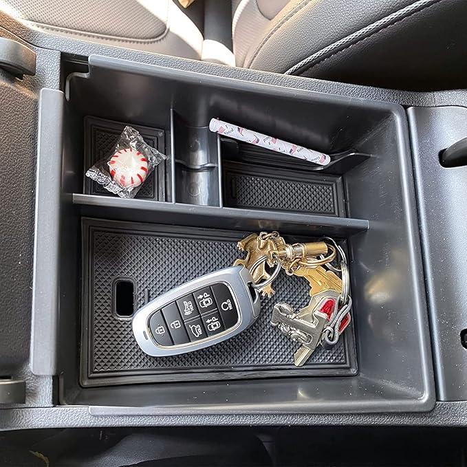 CDEFG Center Console Organizer Tray for 2022 2023 2024 Santa Cruz 2024 Tucson Limited Hybrid SEL Armrest Storage Box Tray 2022 2023 2024 Santa Cruz 2024 Tucson Limited Hybrid SEL Accessory (Black Mat)